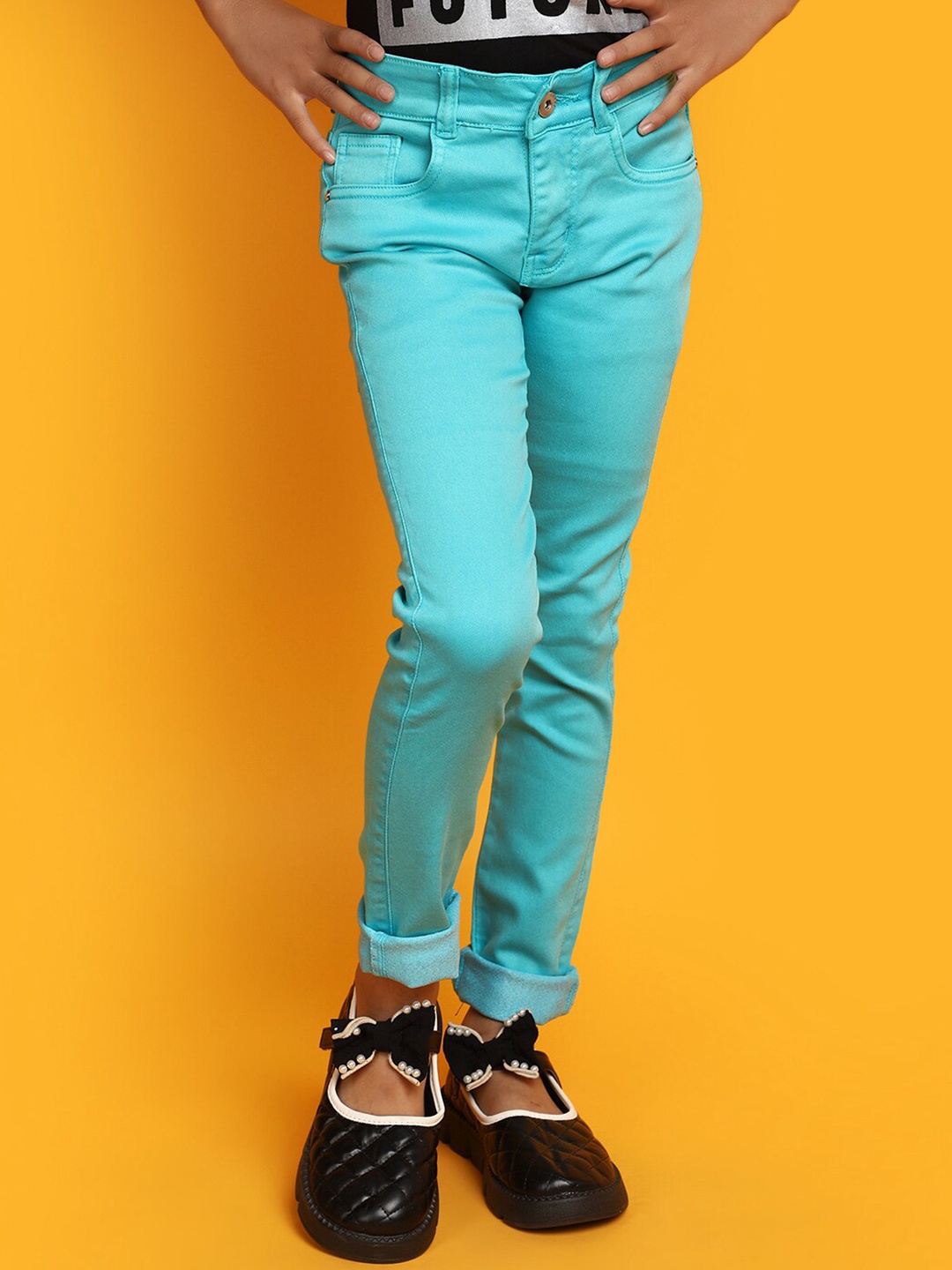 

V-Mart Girls Clean Look Coloured Cotton Jeans, Green