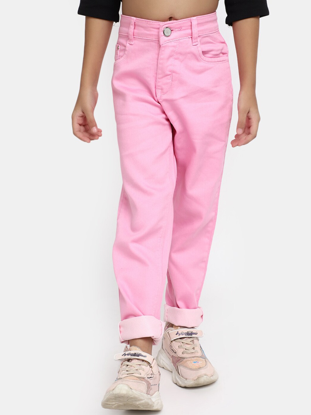 

V-Mart Girls Coloured Dobby Cotton Clean Look No Fade Jeans, Pink