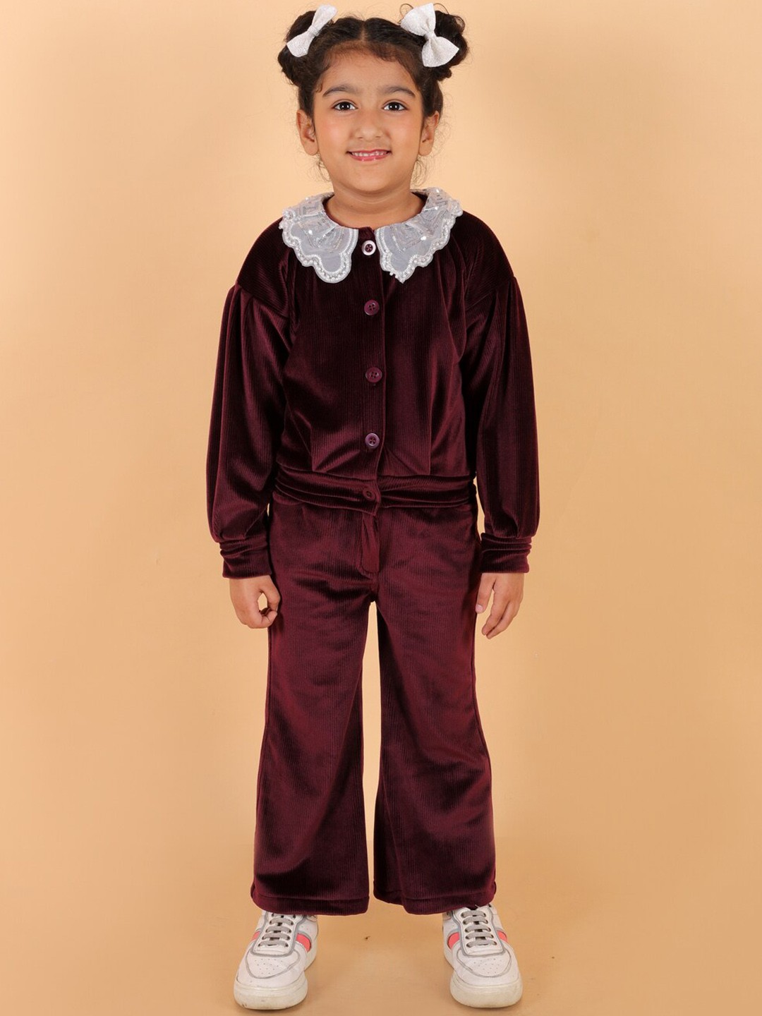 

Stuffie Land Girls Shirt With Mid-Rise Trousers, Maroon