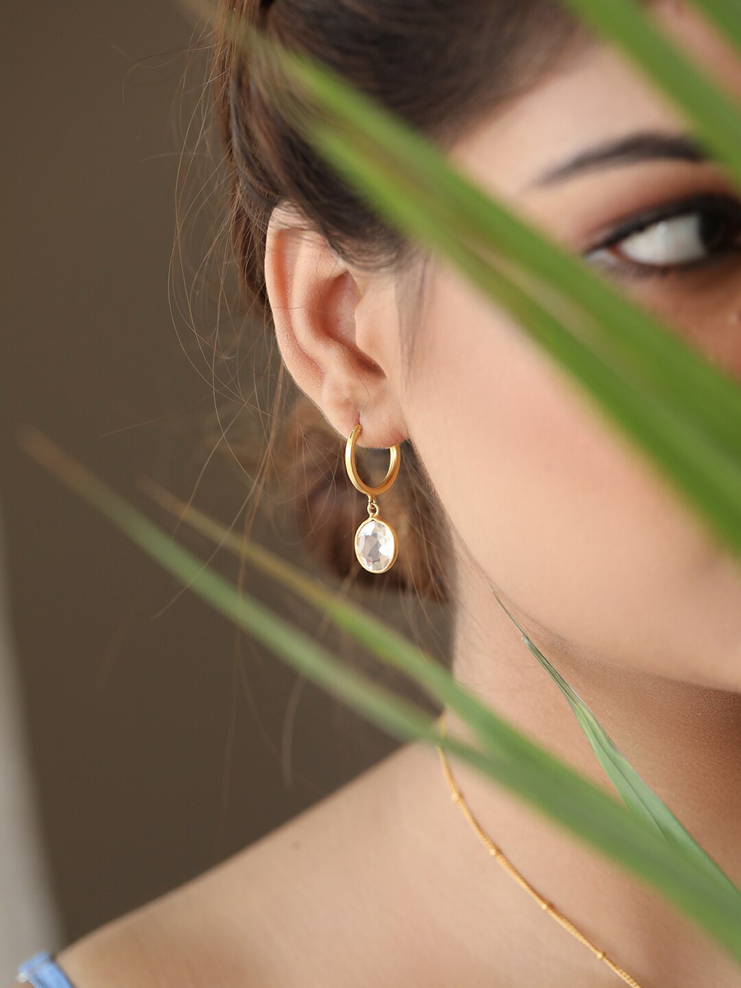 

Unniyarcha Gold-Plated Stone-Studded 92.5 Sterling Silver Hoop Earrings