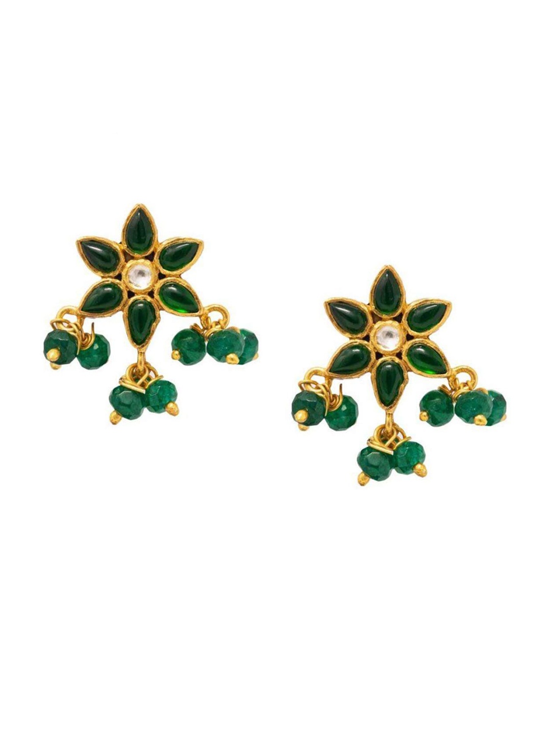 

Unniyarcha 92.5 Sterling Silver Gold-Plated Floral Stud Earrings, Green