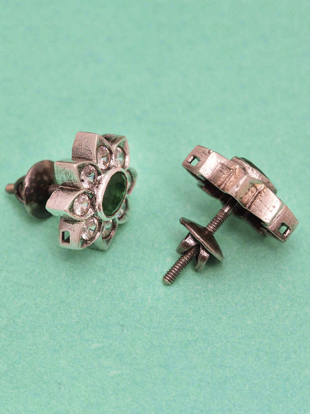 

Unniyarcha Silver Plated 92.5 Sterling Stone Studded Studs Earrings
