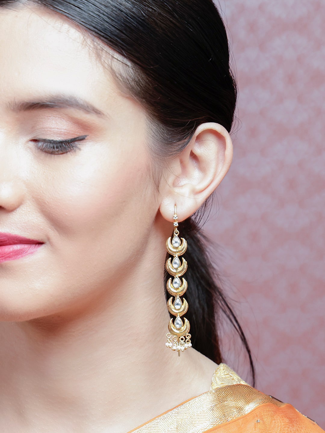 

Unniyarcha Gold-Plated Stone-Studded 92.5 Sterling Silver Drop Earrings