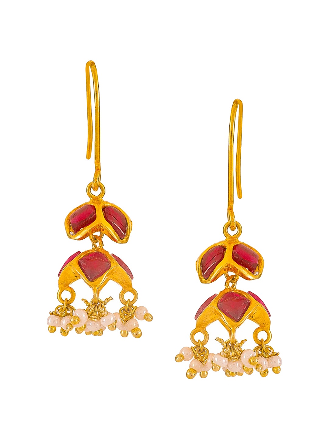 

Unniyarcha 92.5 Silver Gold-Plated Stone-Studded Contemporary Drop Earrings