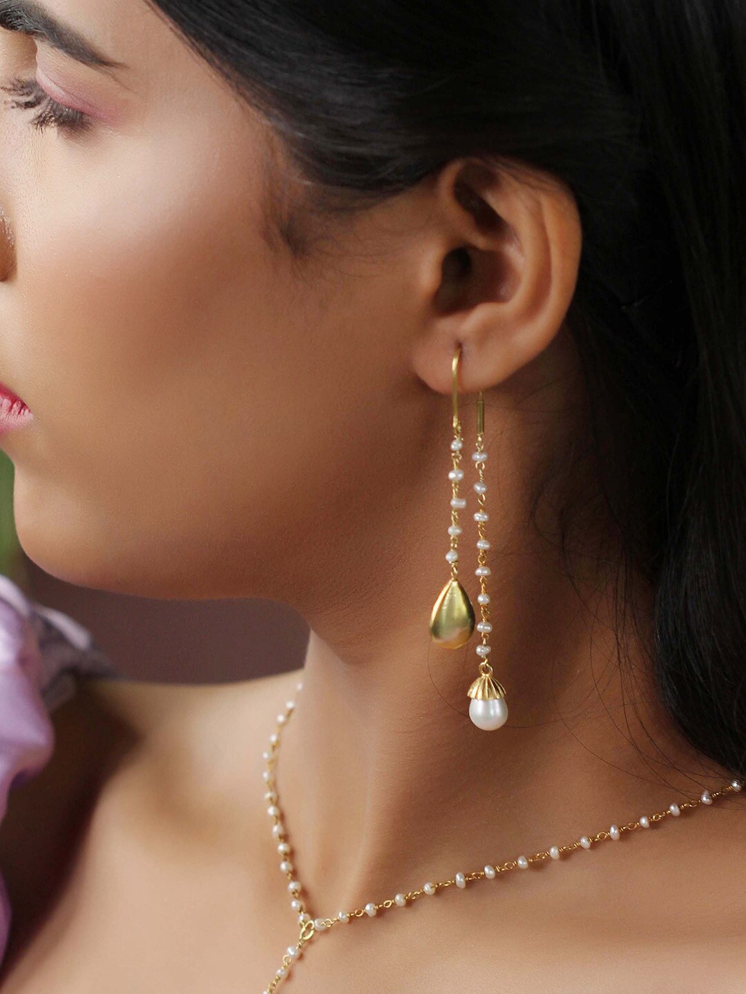 

Unniyarcha Gold Plated 92.5 Sterling Silver Beaded Drop Earrings