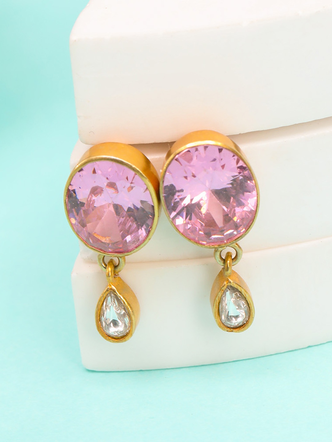 

Unniyarcha 92.5 Silver Gold-Plated Drop Earrings, Pink