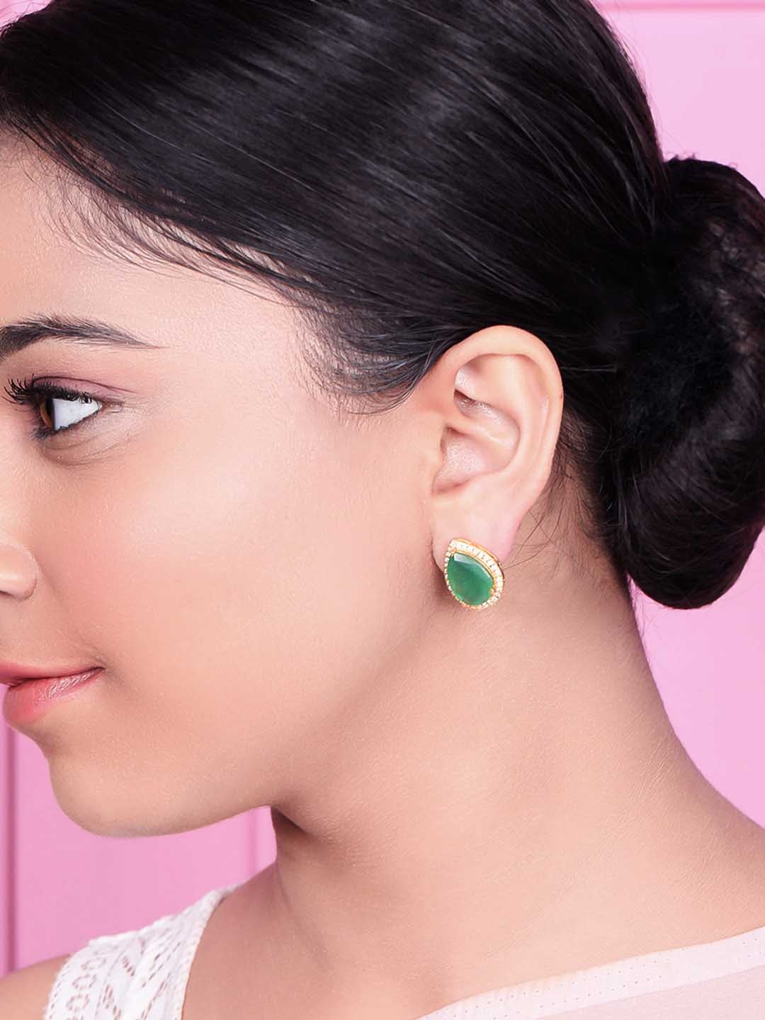 

Unniyarcha Gold Plated 92.5 Sterling Silver Beaded Studs Earrings, Green