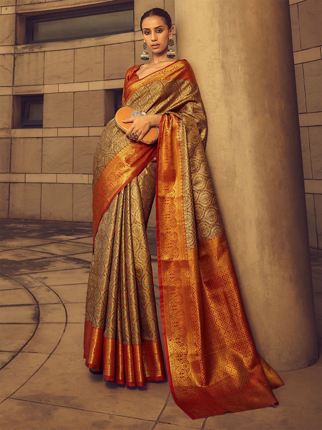 

ODETTE Woven Design Zari Banarasi Saree, Green