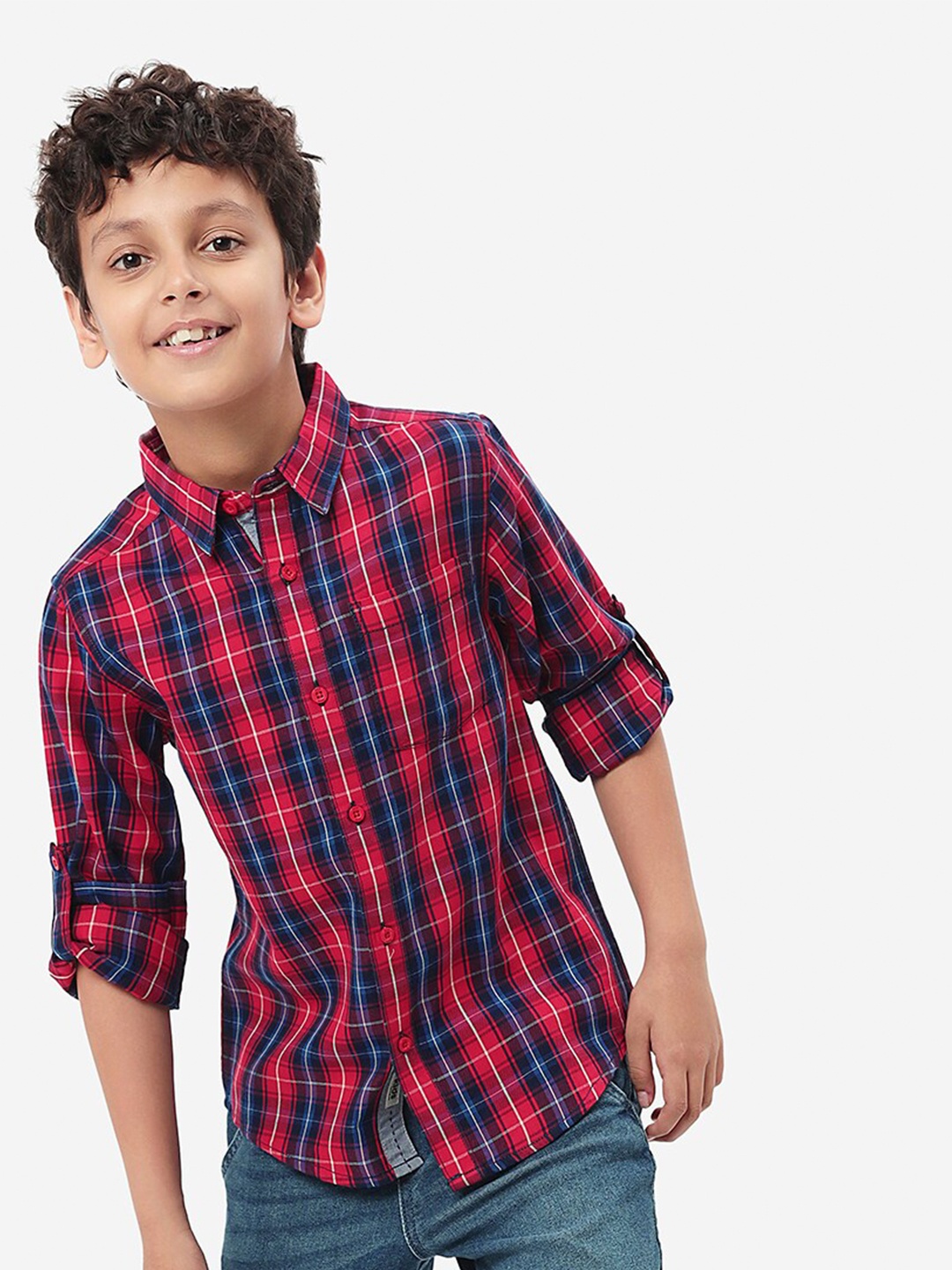 

BONKIDS Boys Checked Cotton Shirt, Pink