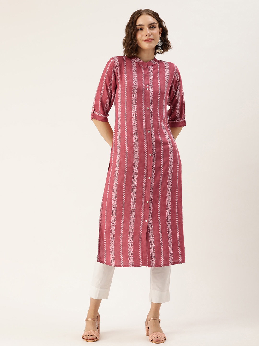 

SHANVIKA Women Abstract Printed Straight Kurta, Pink