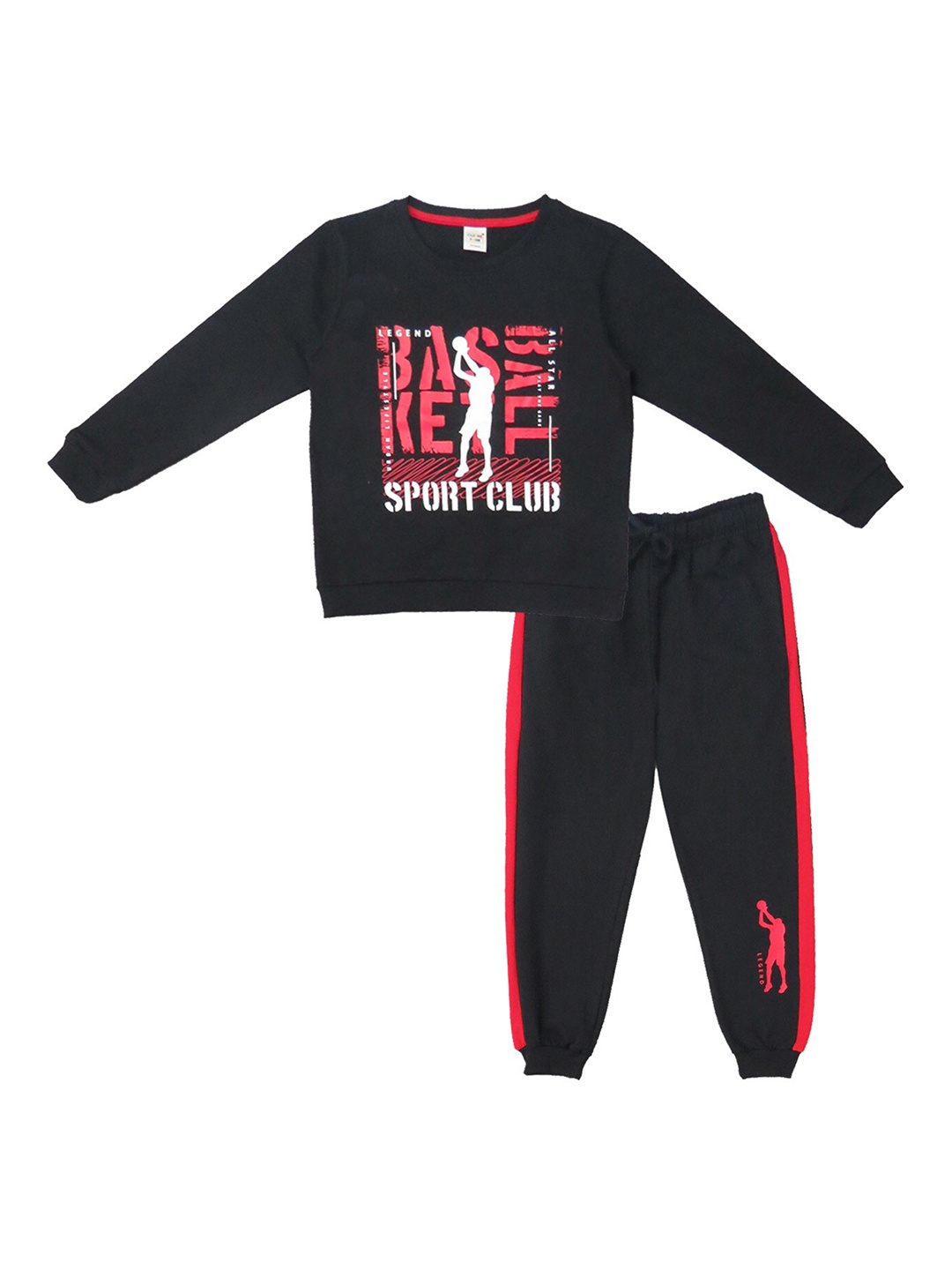 

Clothe Funn Boys Printed Cotton T-shirt with Trousers, Black
