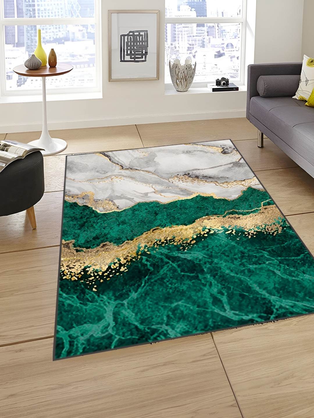 

Sparrow world Green & White Abstract Printed Rectangular Anti-Skid Carpet