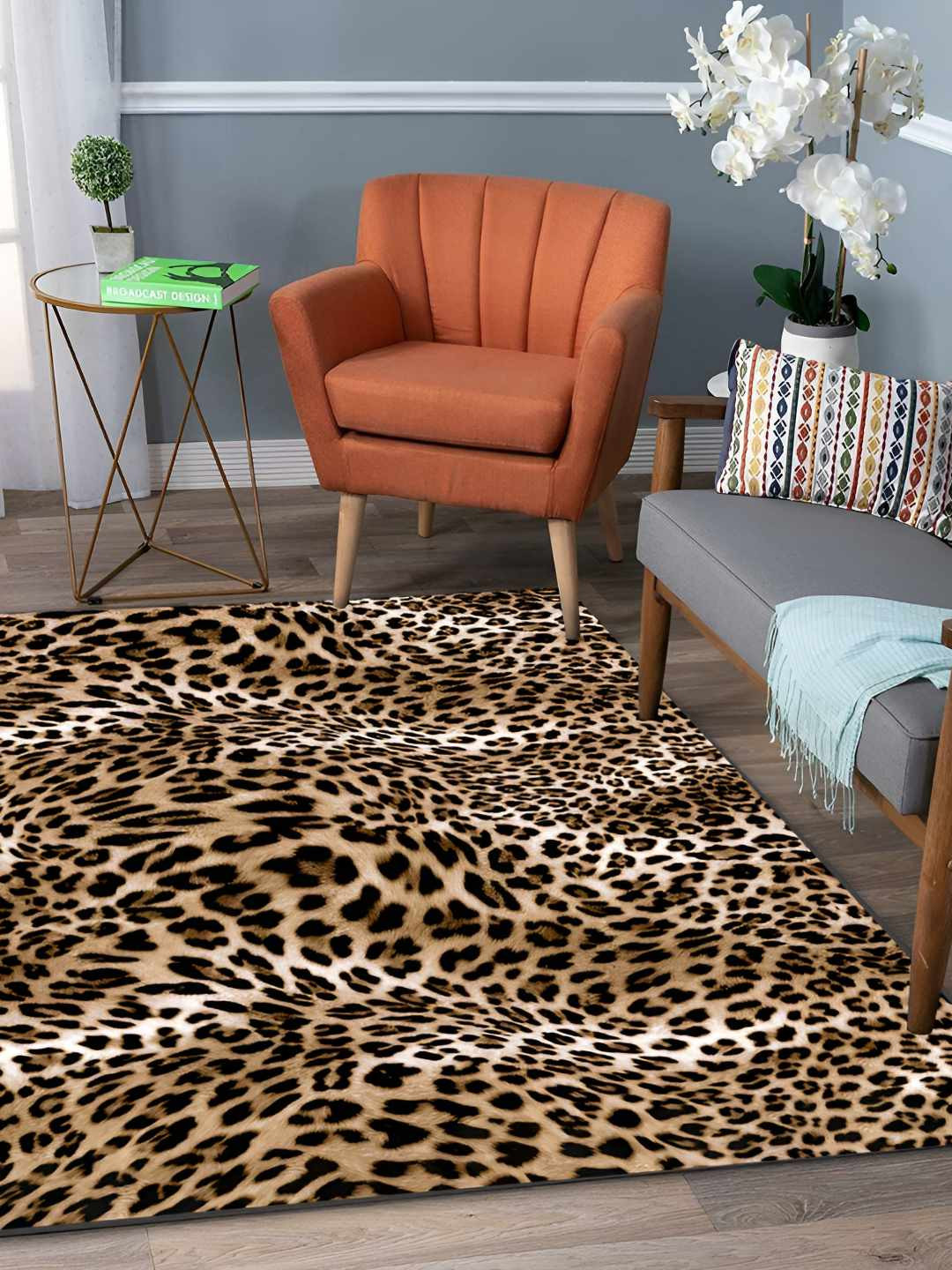 

Sparrow world Coffee Brown & Black Cheetah Print Rectangular Anti Skid Carpet