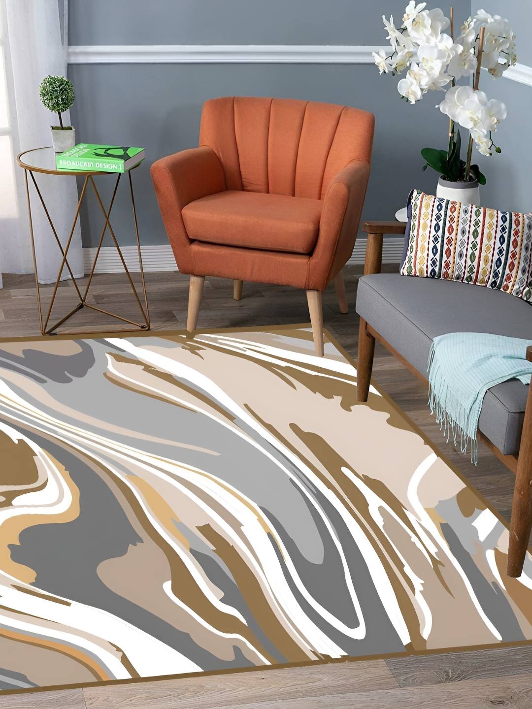 

Sparrow world Yellow Abstract Printed Rectangular Anti-Skid Carpet