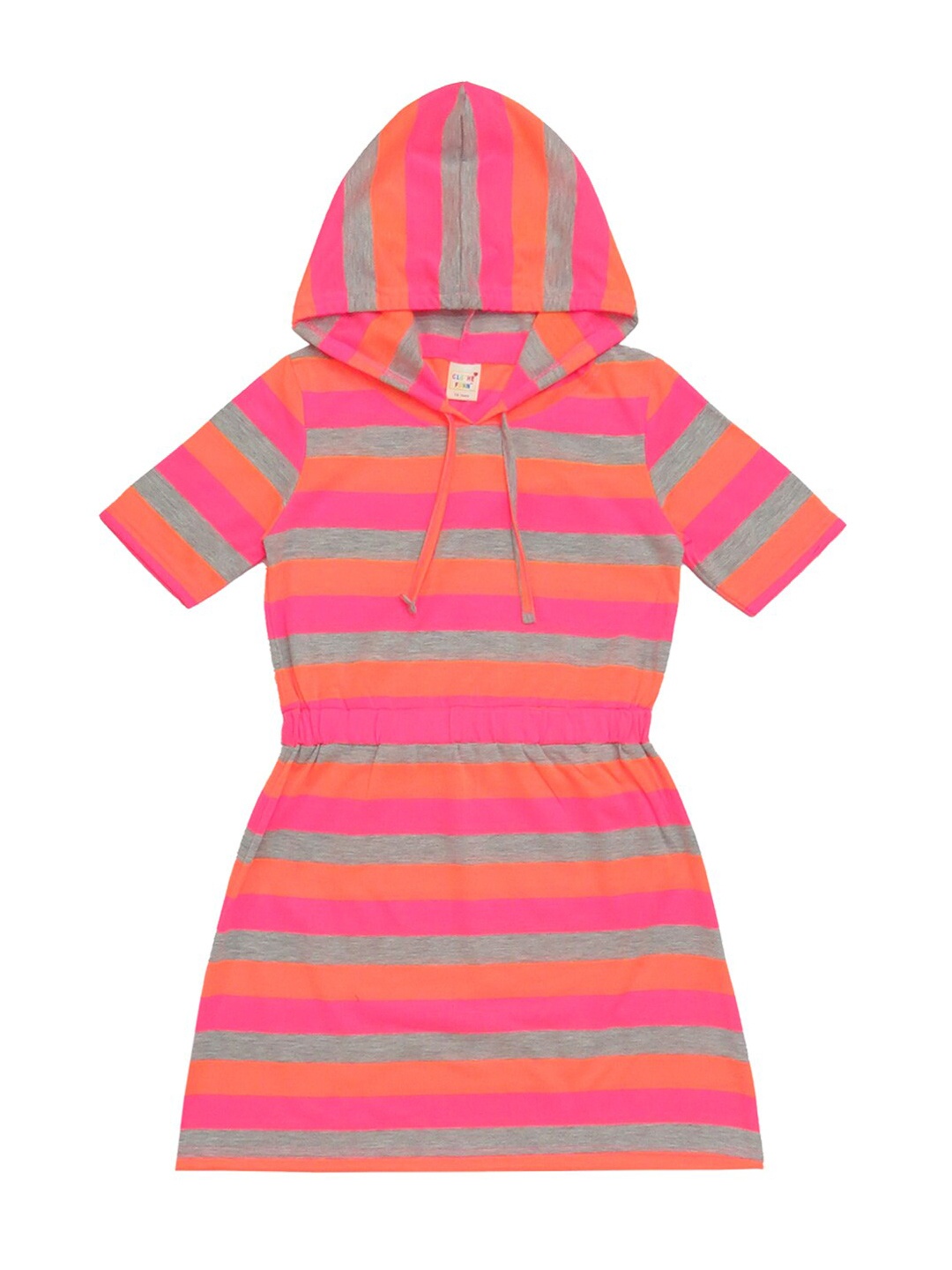 

Clothe Funn Girls Striped Cotton Hood A-Line Dress, Grey