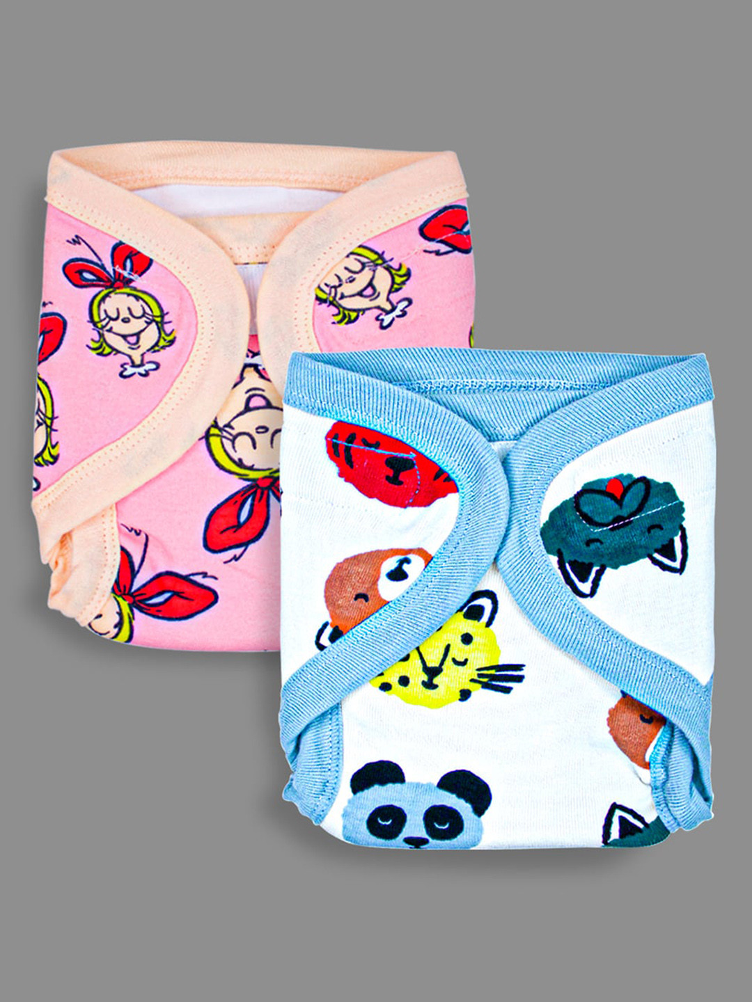 

Born Babies 2-Pcs Quick Reusable Cloth Velcro Diapers, Multi