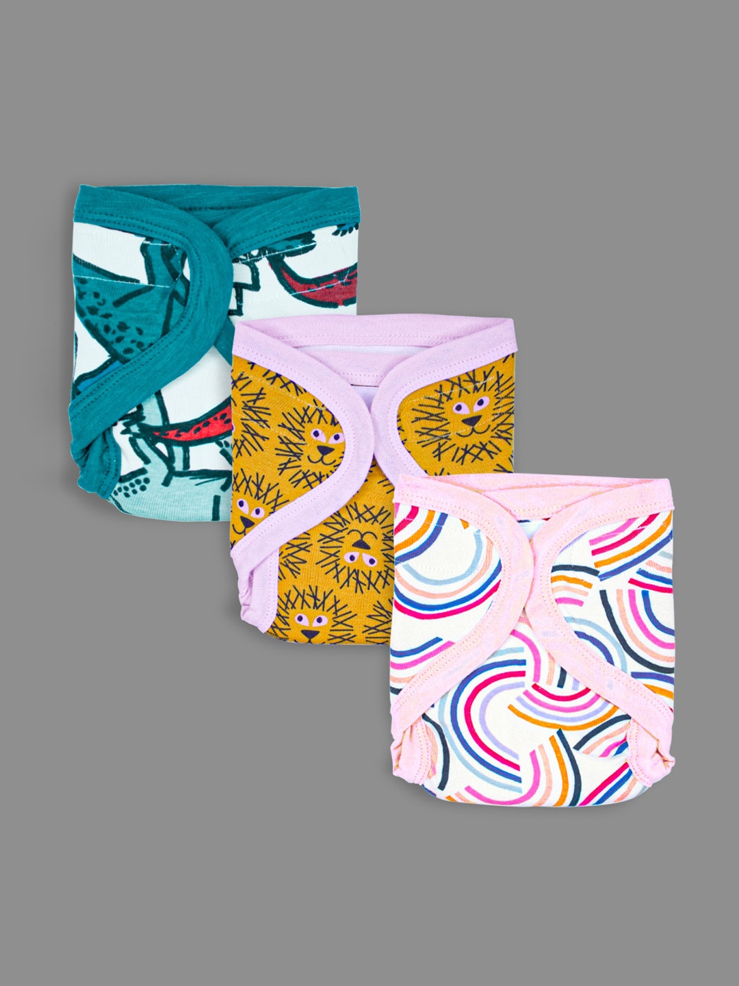

Born Babies 3-Pcs Quick Reusable Cloth Velcro Diapers Velcro, Multi