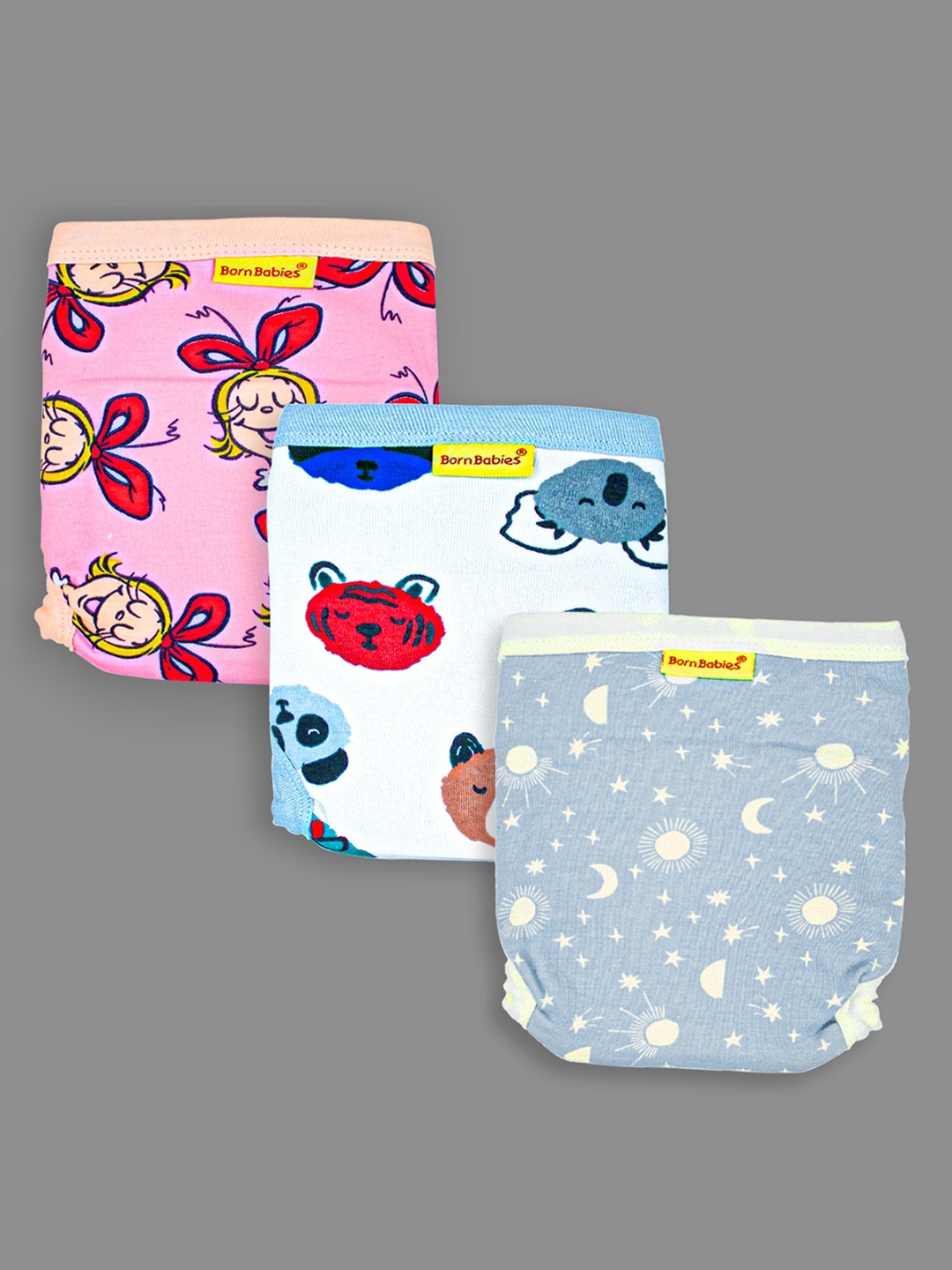 

Born Babies 3-Pcs Quick Reusable Cloth Velcro Diapers, Multi