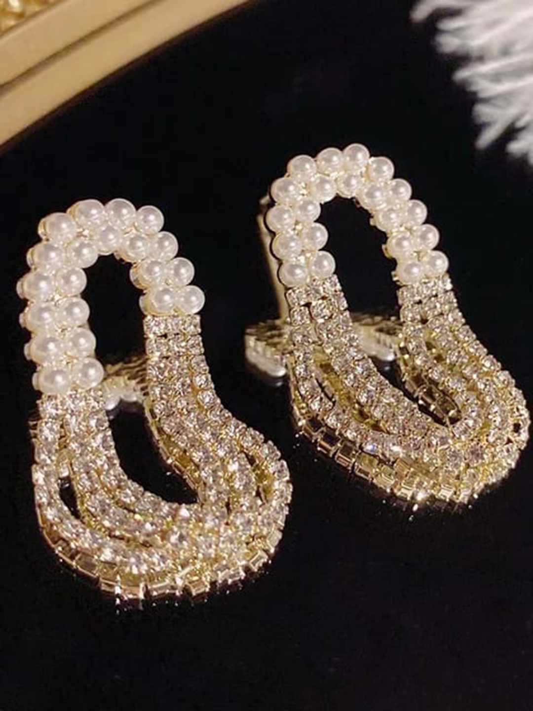 

KRYSTALZ Gold-Plated Cubic Zirconia-Studded Oval Drop Earrings