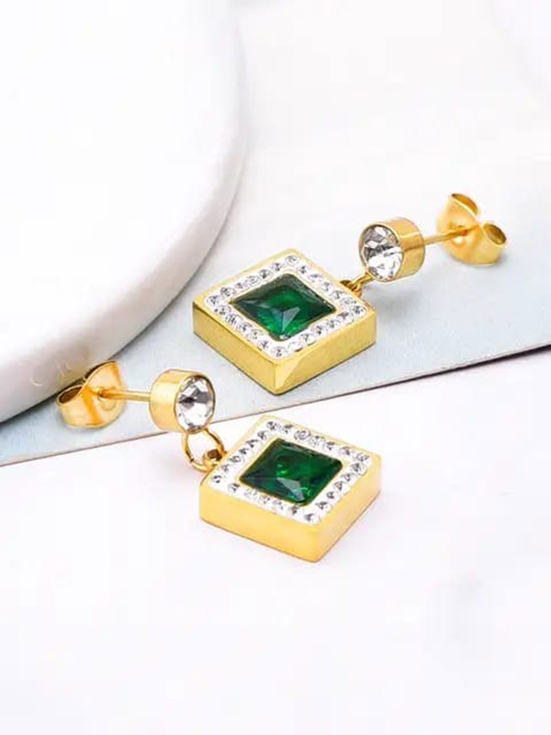 

KRYSTALZ Gold-Plated Stainless Steel Geometric Drop Earrings