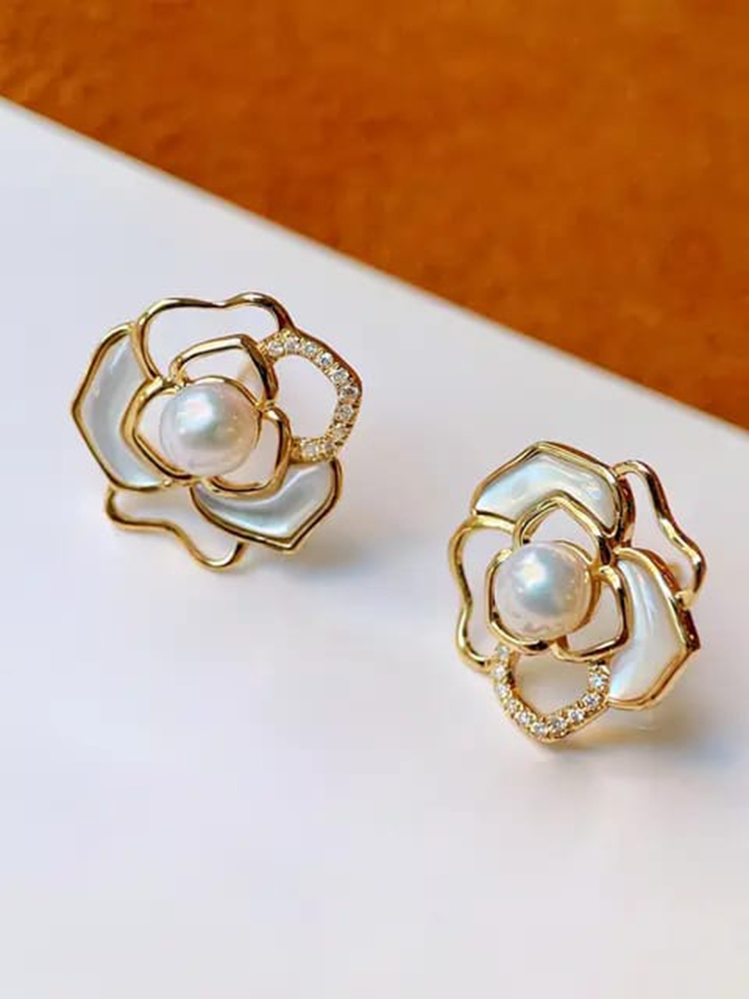 

KRYSTALZ Gold-Plated Cubic Zirconia-Studded Floral Studs Earrings