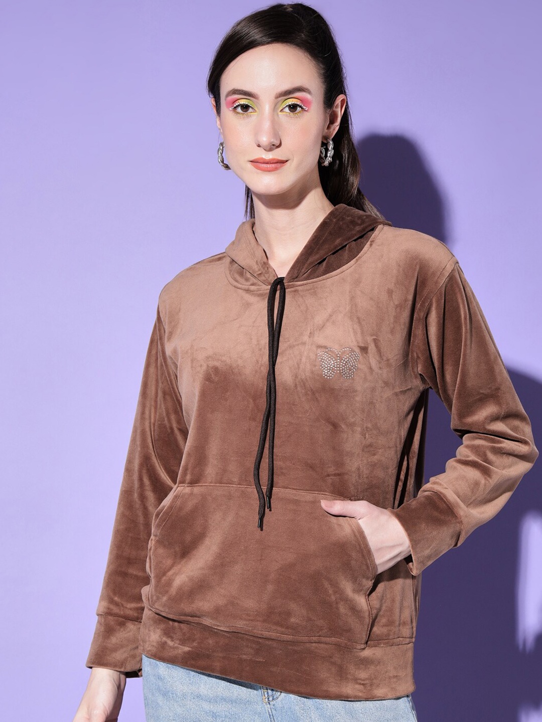 

BUY NEW TREND Hooded Pullover Velvet Sweatshirt, Brown