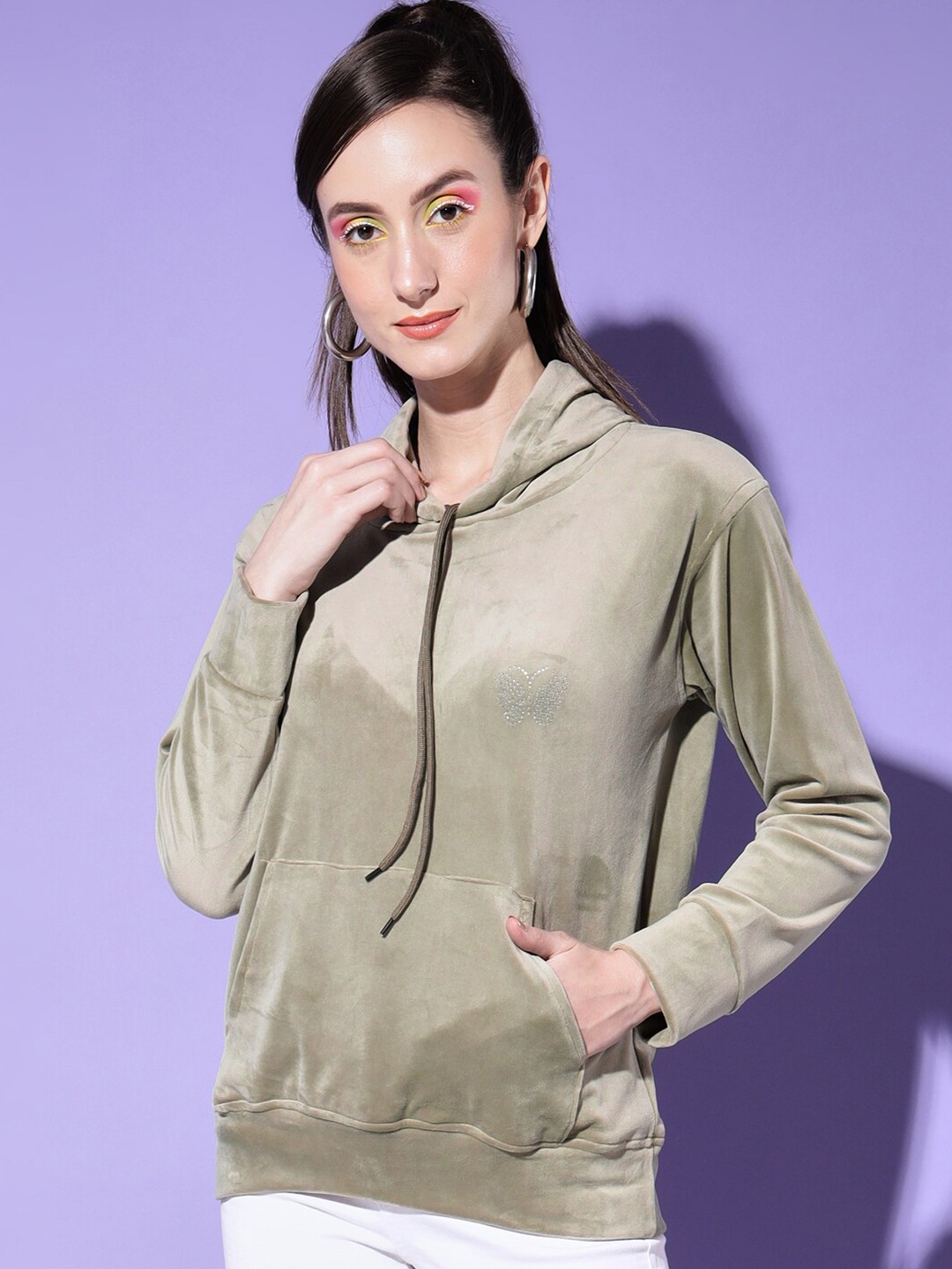 

BUY NEW TREND Hooded Pullover Velvet Sweatshirt, Green