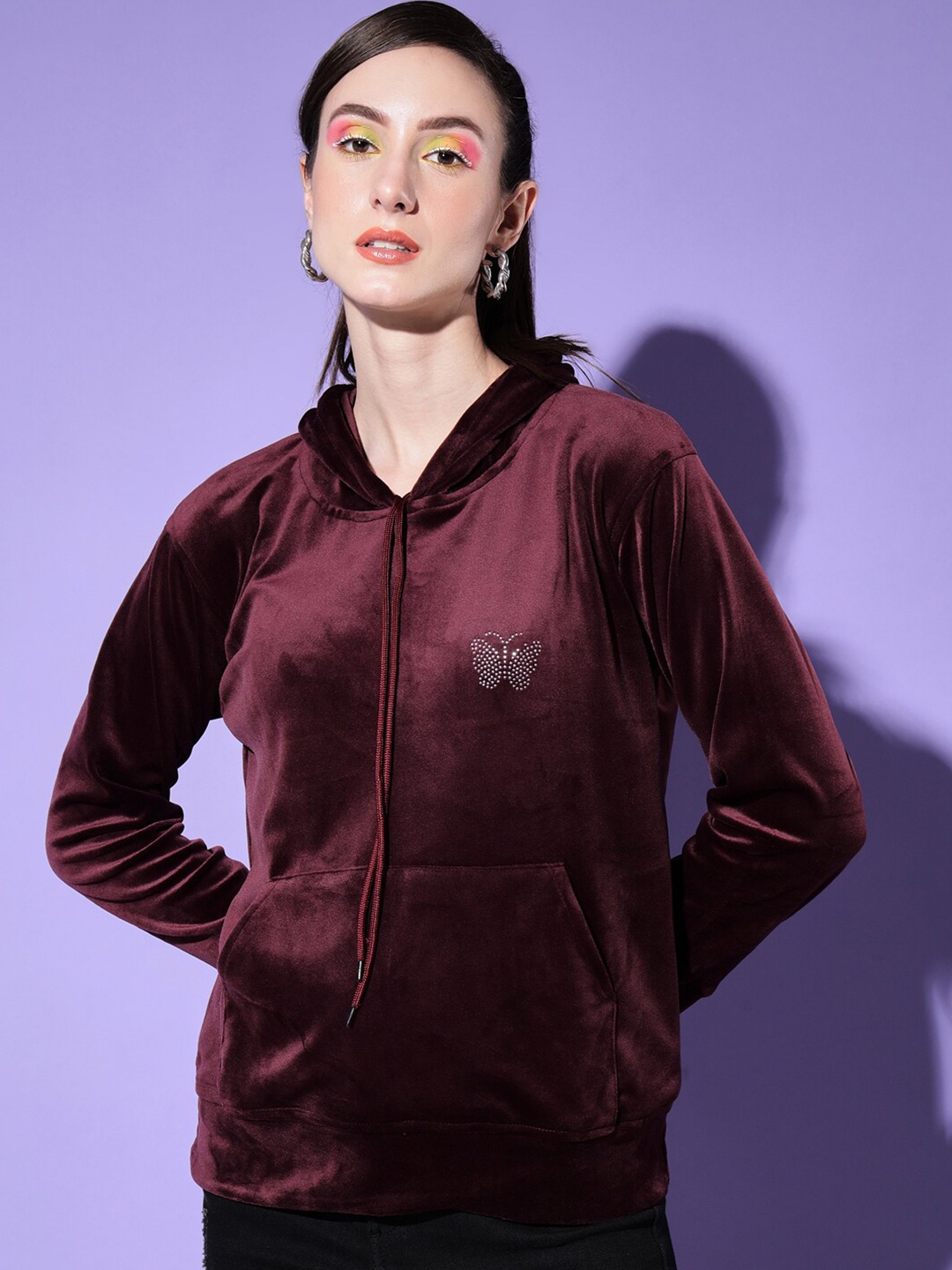 

BUY NEW TREND Hooded Woollen Velvet Sweatshirt, Burgundy