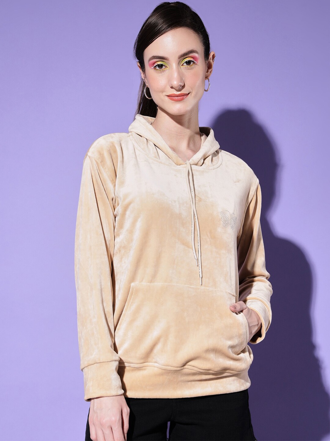

BUY NEW TREND Hooded Woollen Velvet Sweatshirt, Beige
