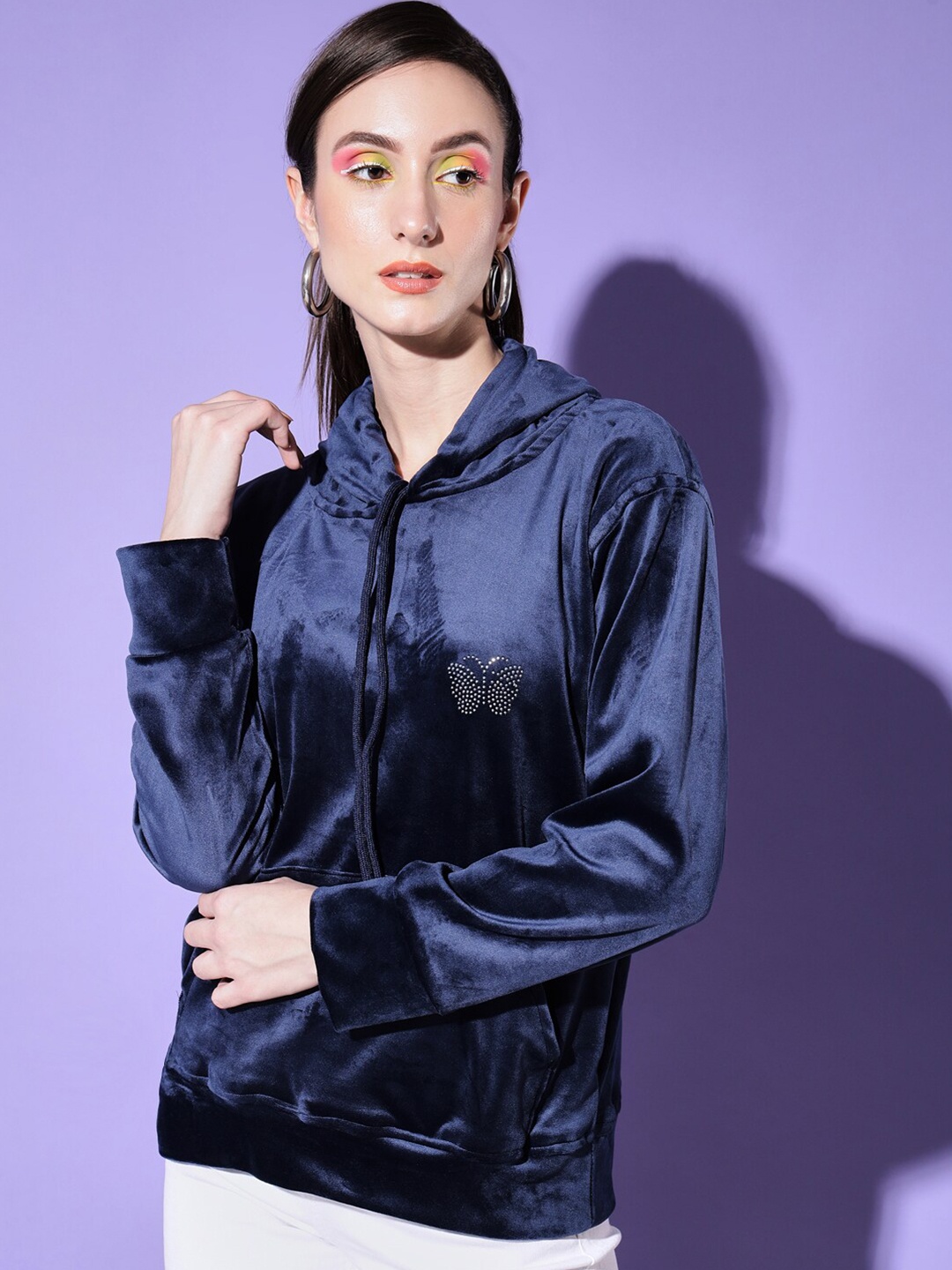 

BUY NEW TREND Hooded Pullover Velvet Sweatshirt, Navy blue