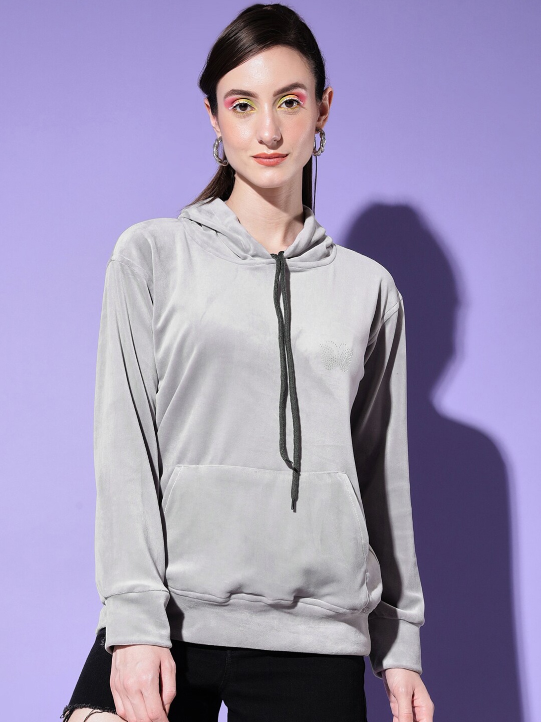 

BUY NEW TREND Hooded Pullover Velvet Sweatshirt, Grey