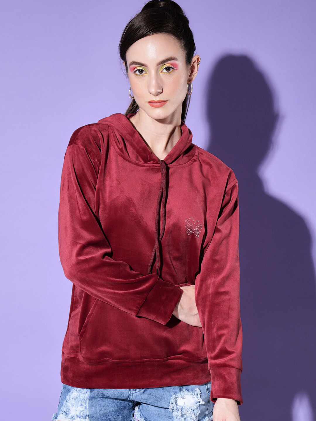 

BUY NEW TREND Hooded Woollen Velvet Sweatshirt, Maroon