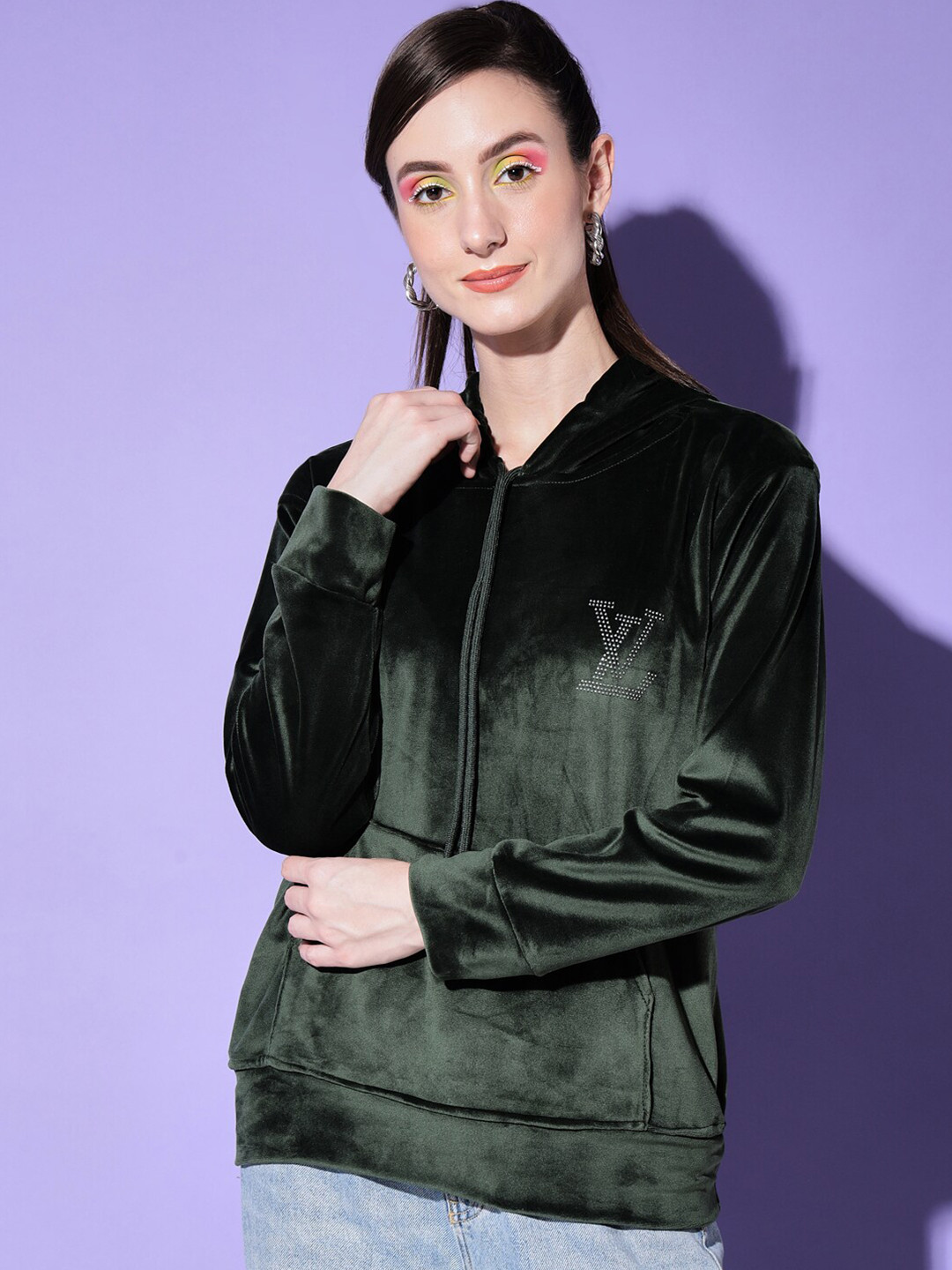 

BUY NEW TREND Hooded Pullover Velvet Sweatshirt, Green