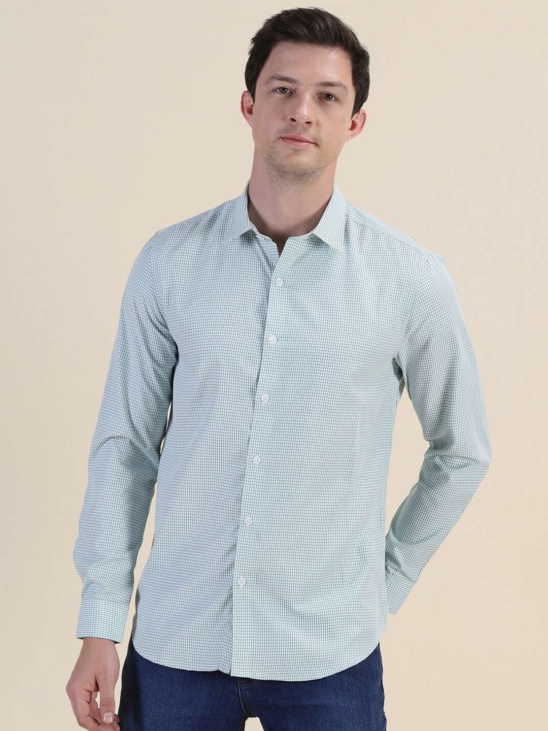 

encore by INVICTUS Classic Slim Fit Micro Checks Casual Shirt, Green