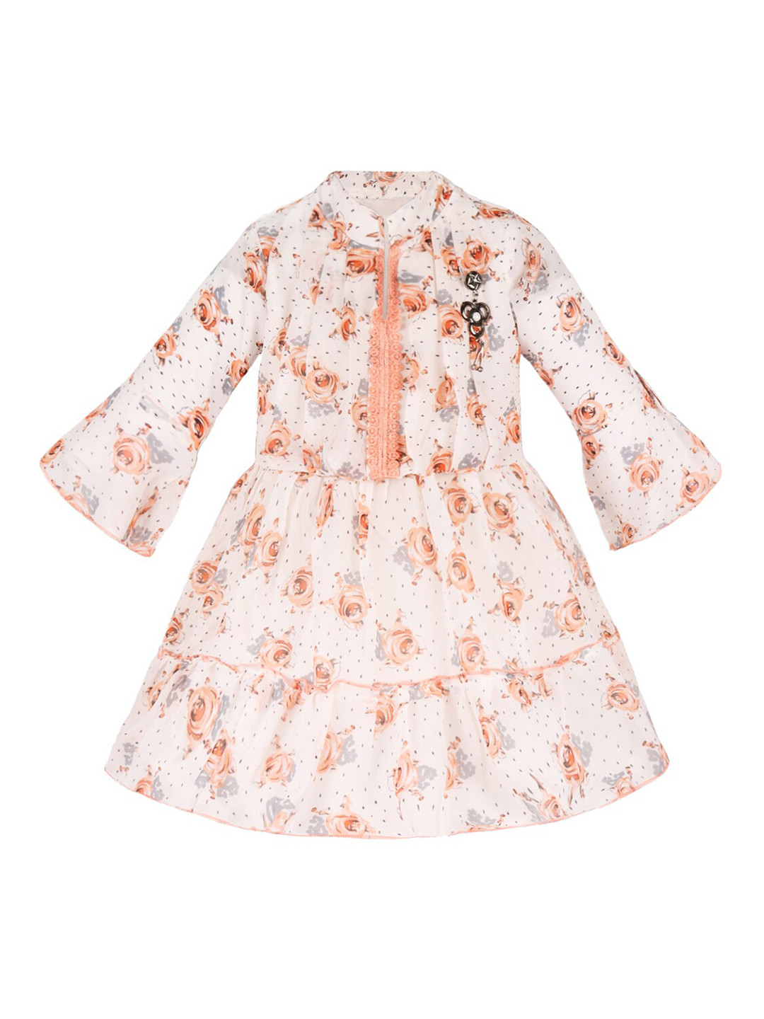 

Wish Karo Girls Floral Printed Gathered Georgette Fit & Flare Dress, Orange