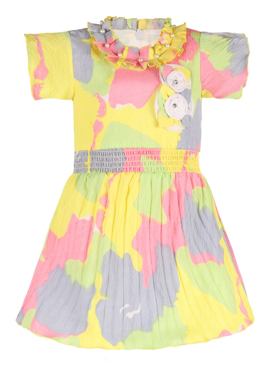

Wish Karo Girls Abstract Printed Pleated Georgette Fit & Flare Dress, Yellow