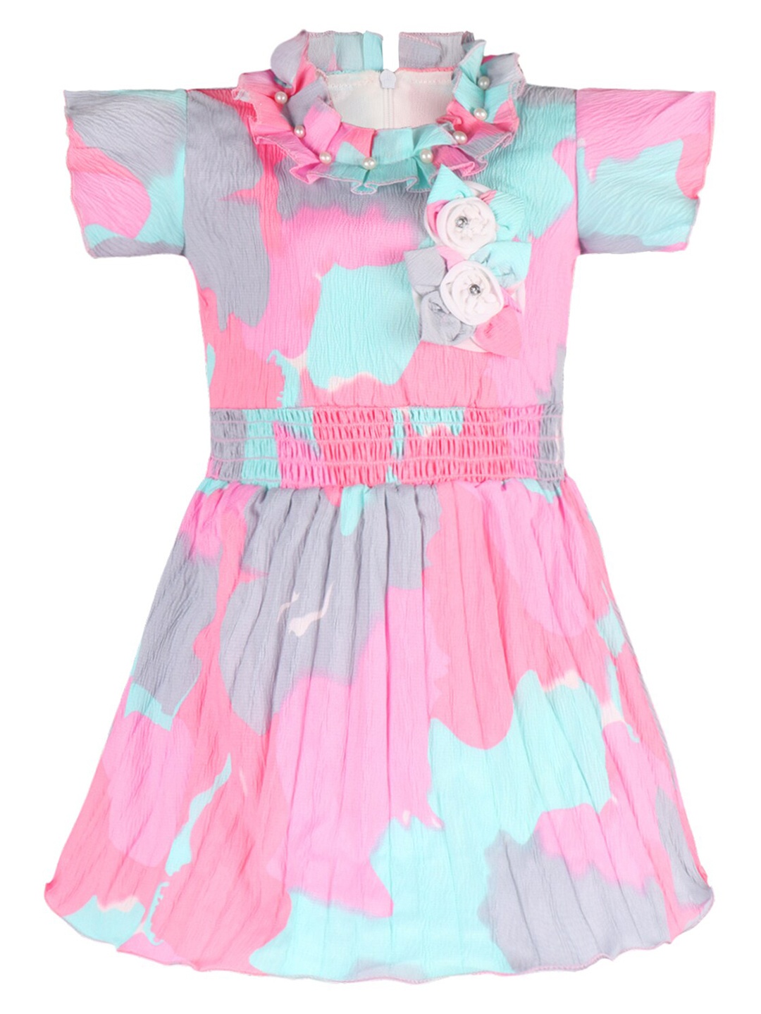 

Wish Karo Girls Abstract Printed Ruffles Fit & Flare Dress, Pink