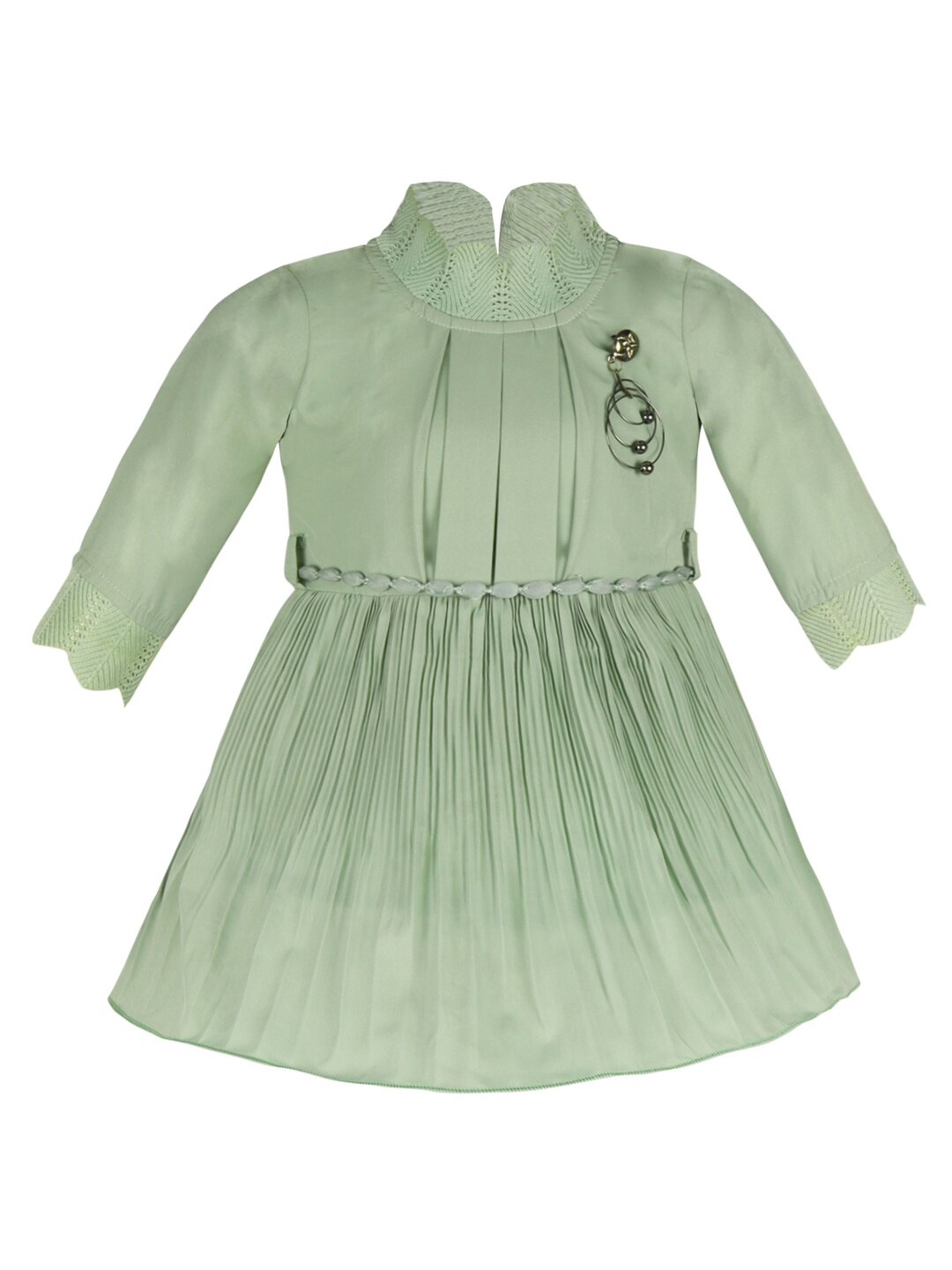 

Wish Karo Infant Girls High Neck Cuffed Sleeves Satin Fit & Flare Dress, Green