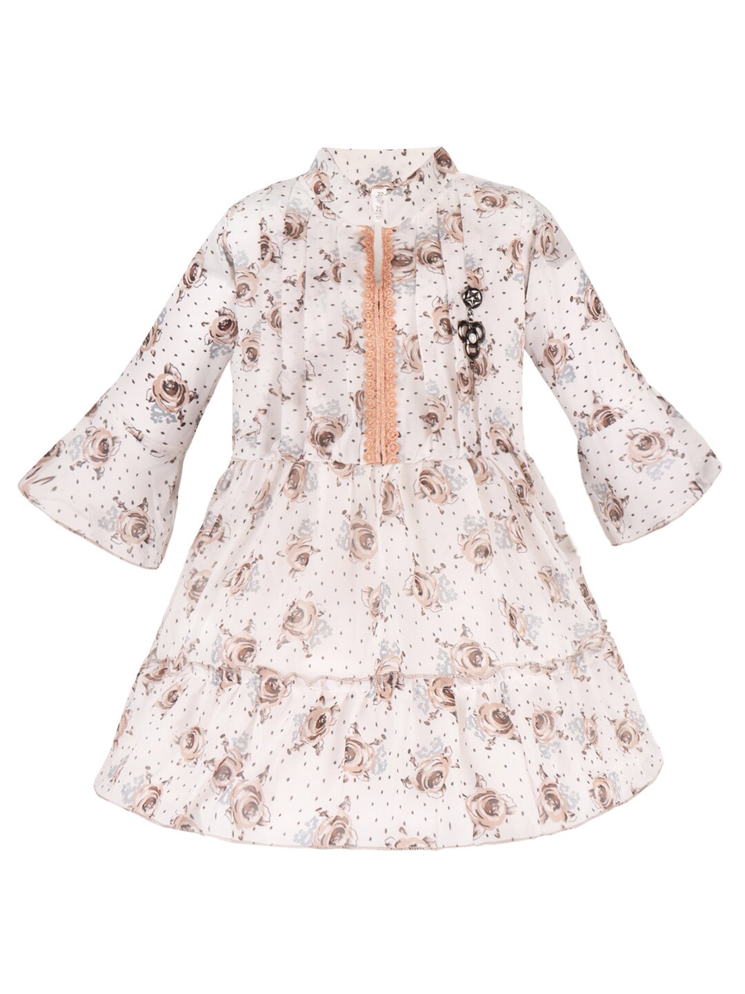 

Wish Karo Girls Floral Printed Georgette Fit & Flare Dress, Brown