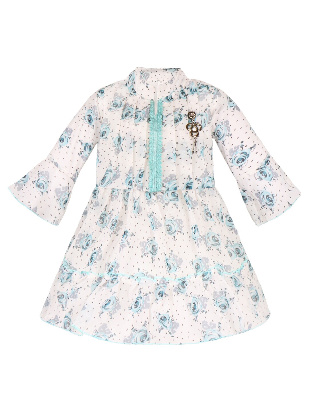 Wish Karo Girls Floral Printed Fit & Flare Dress, White