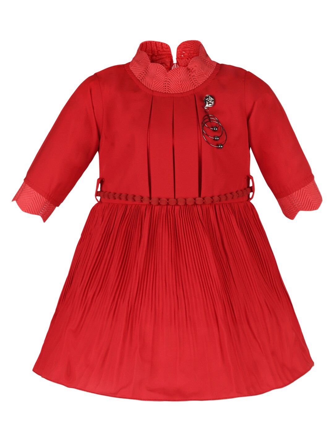

Wish Karo Girls Round Neck Pleated Satin Fit & Flare Dress, Red