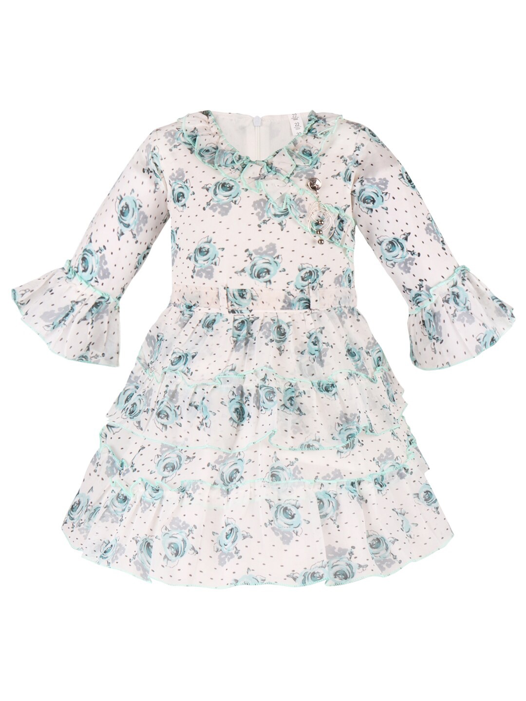 

Wish Karo Girls Floral Printed Ruffled Georgette Fit & Flare Dress, Green