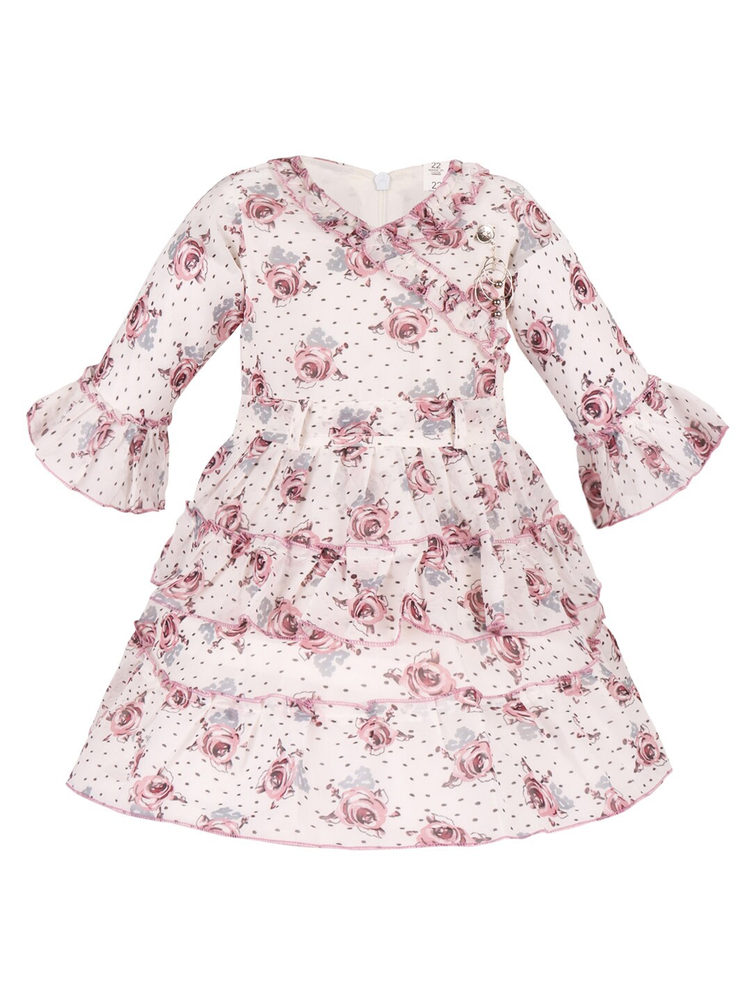 

Wish Karo Girls Floral Printed Ruffles Georgette Fit & Flare Dress, Pink