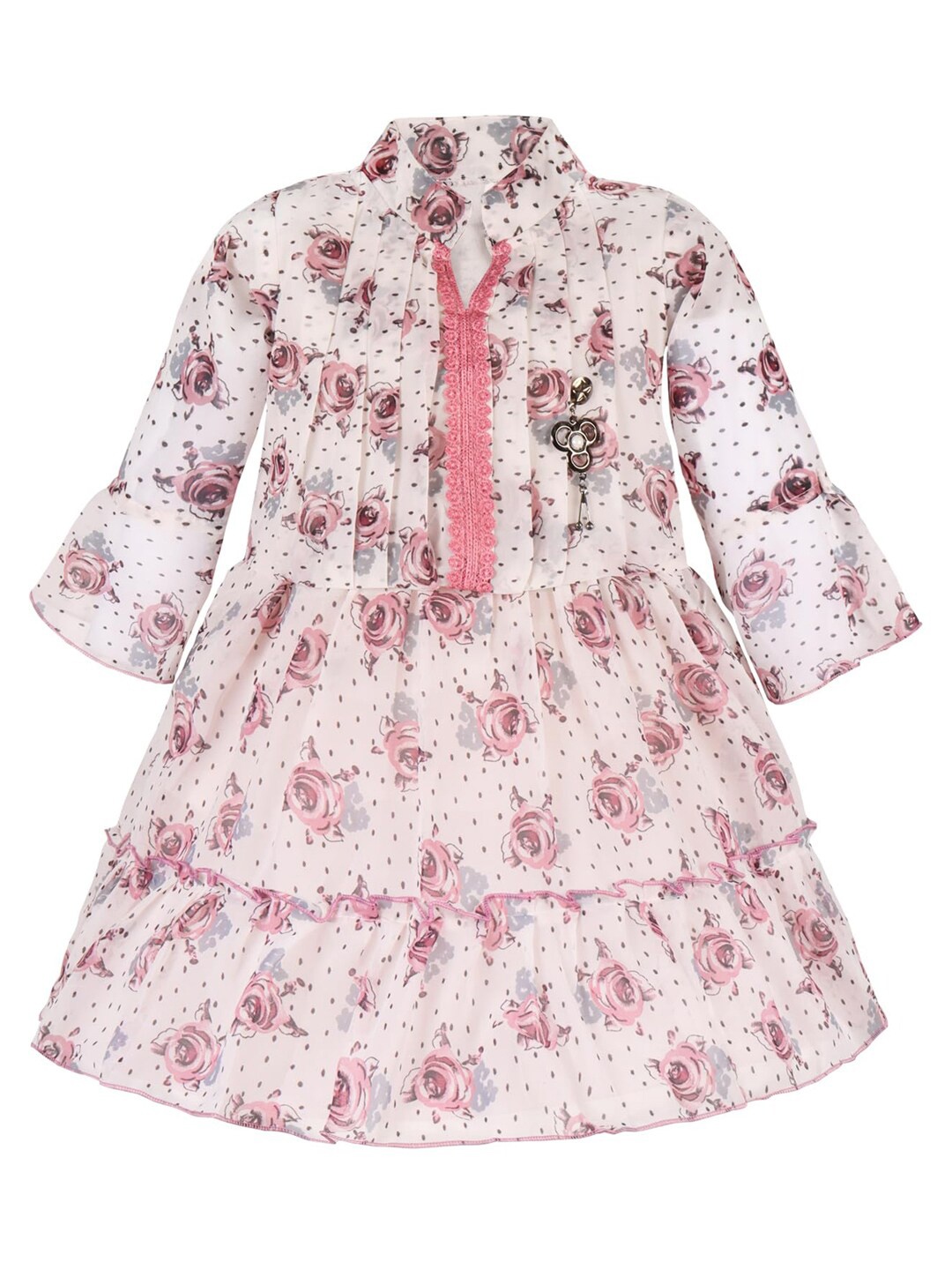 Wish Karo Girls Floral Printed Georgette Fit & Flare Dress, Pink