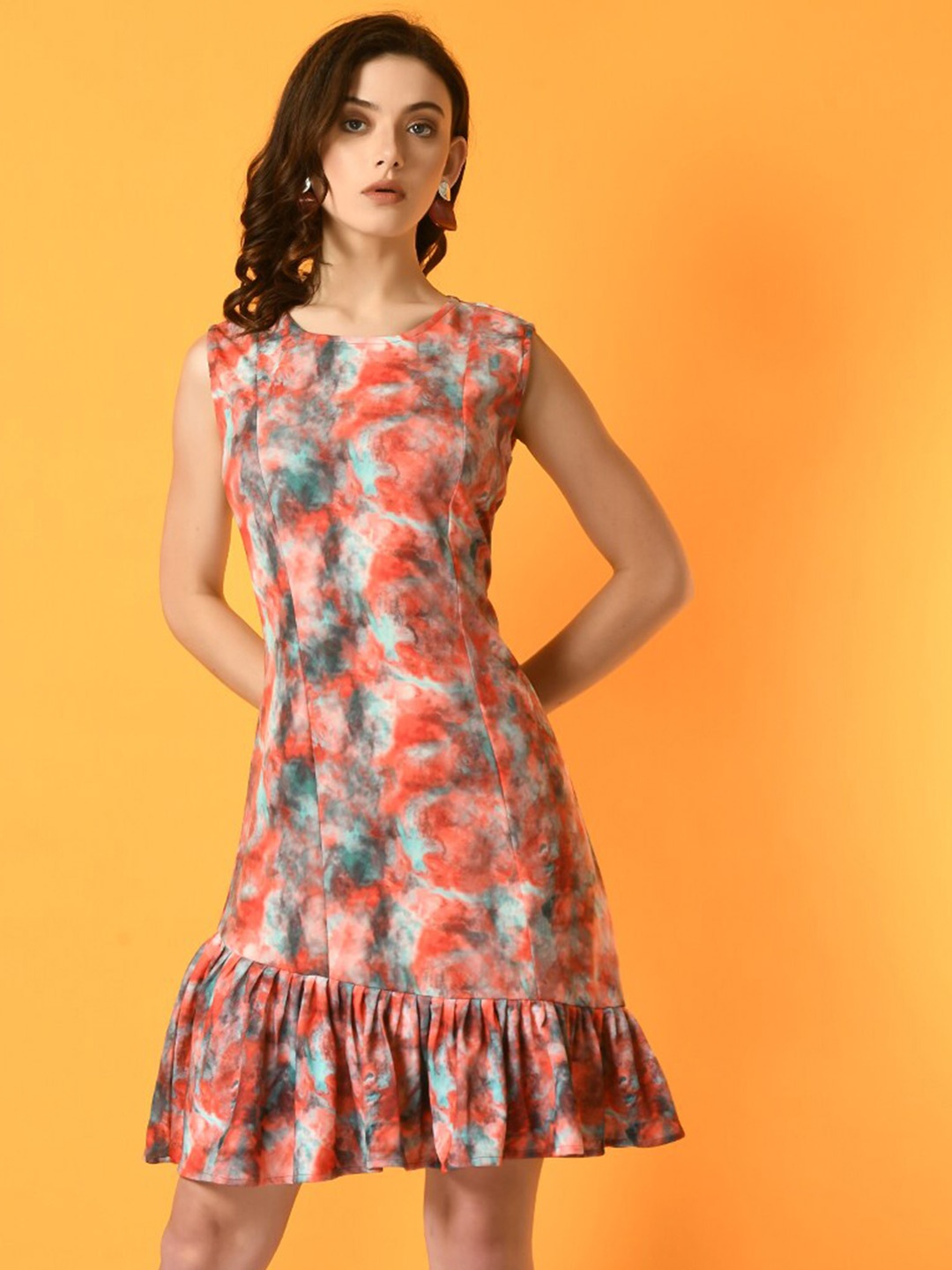 

Myshka Tie & Dye Sleeveless A-Line Dress, Orange