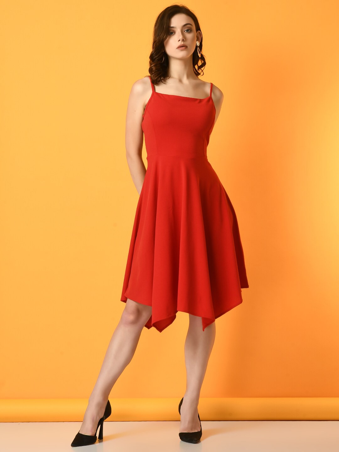 

Myshka Shoulder Strap Fit & Flare Dress, Red