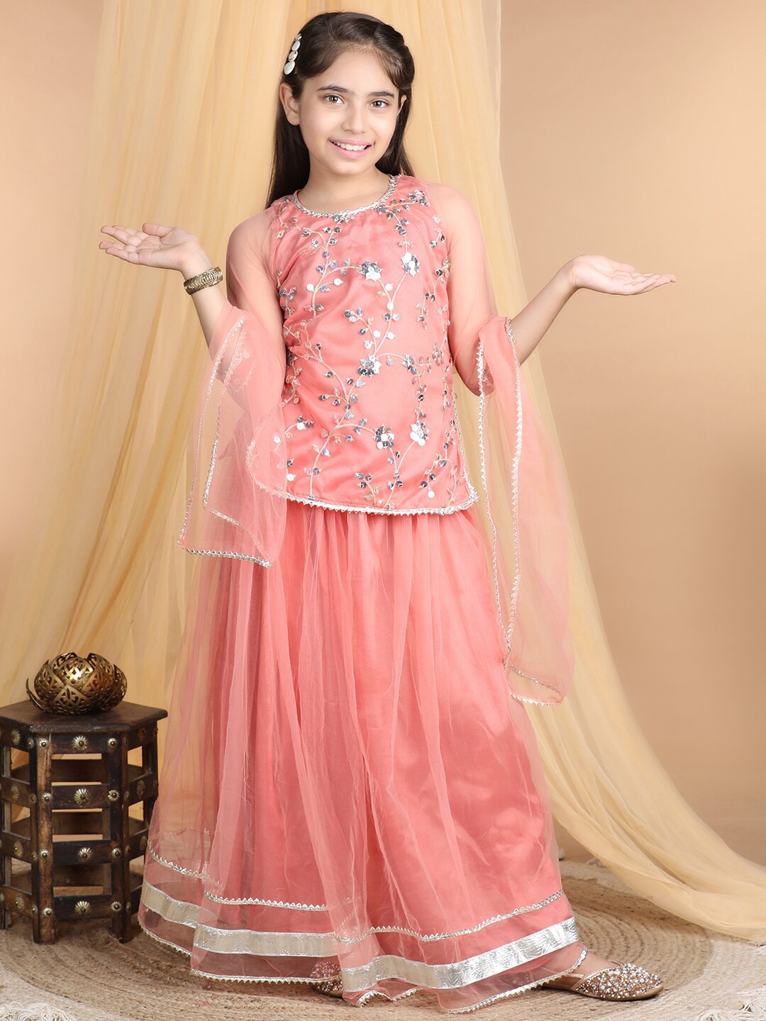 

Cutiekins Girls Embroidered Ready to Wear Lehenga & Blouse With Dupatta, Peach
