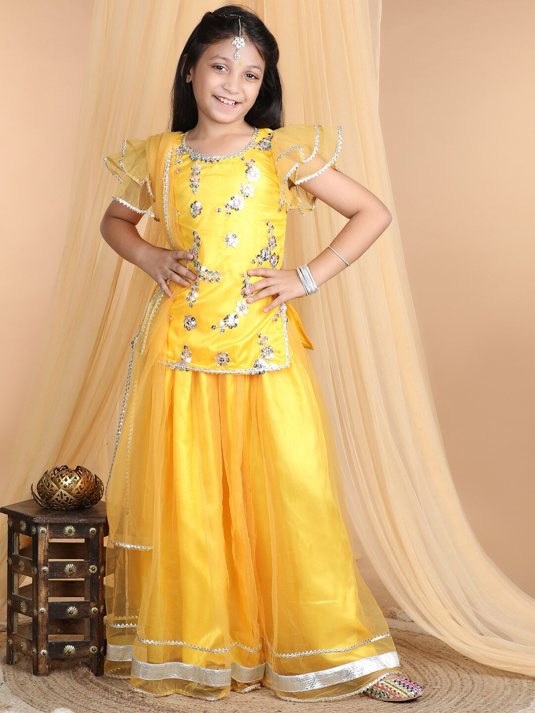

Cutiekins Girls Embroidered Ready to Wear Lehenga & Blouse With Dupatta, Yellow
