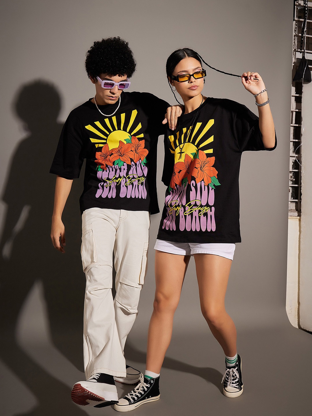 

MASCLN SASSAFRAS Unisex Graphic Printed Oversized Pure Cotton T-shirt, Black