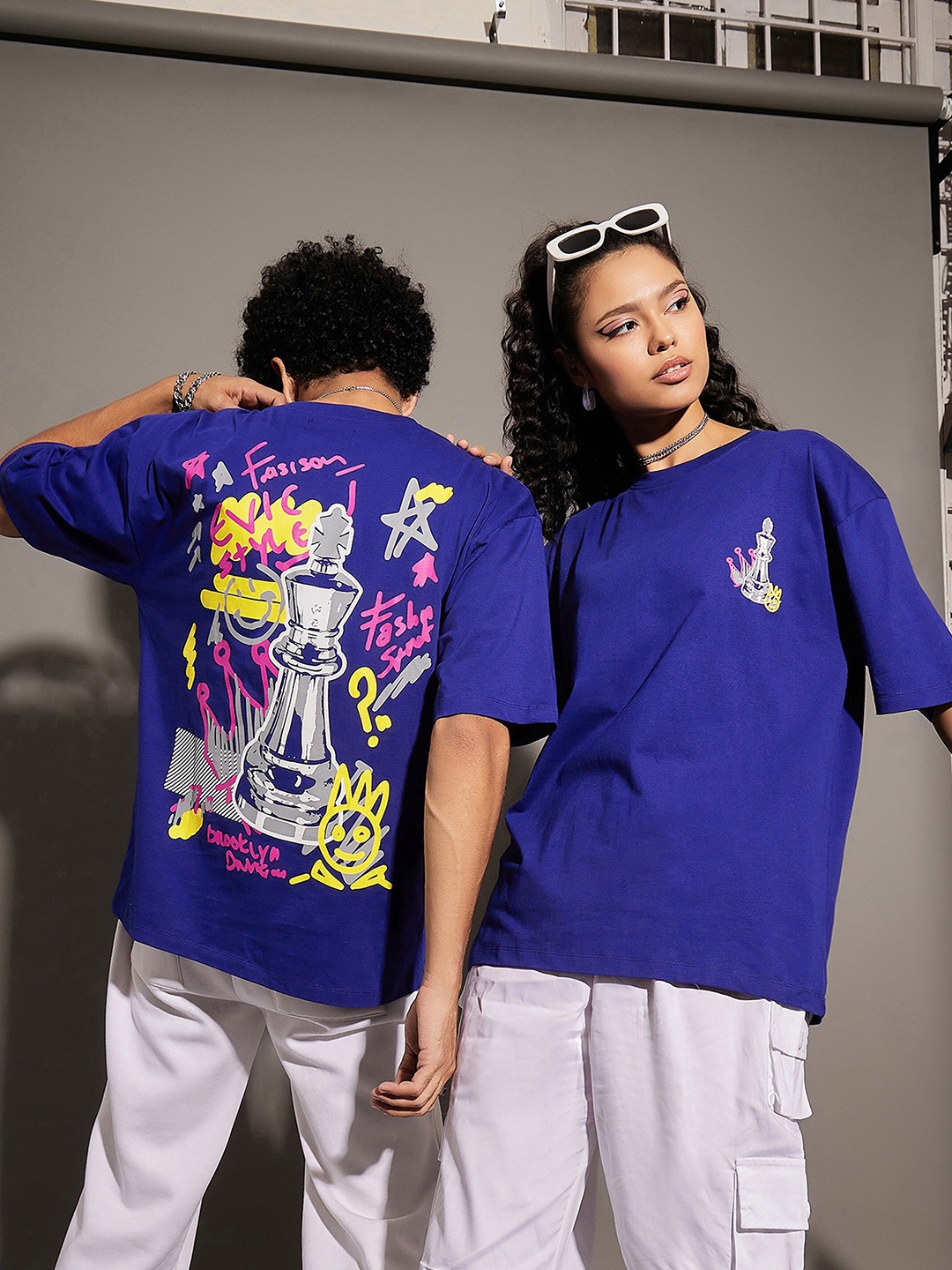 

MASCLN SASSAFRAS Blue Unisex Graphic Printed Pure Cotton Oversized T-shirt